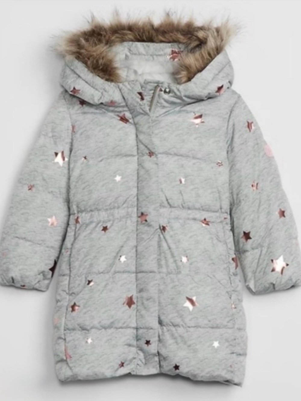 Baby GAP 🩶GRAY WITH ROSE-GOLD STAR ACCENTS🩶 3 YRS TODDLER PUFFER COAT 🌟EUC🌟